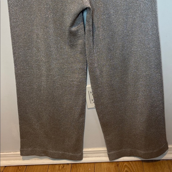 J.Crew Women's Sleeveless Lurex Silver Knit Jumpsuit wide leg Velvet Tie small - Picture 9 of 14